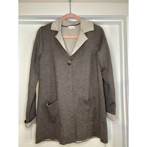 Dolce Stella Italy Womens Large Brown Wool Blend Longline Cardigan Blazer Jacket